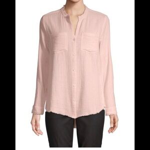 NEW White Pure Navy Fringed Patch Pocket Gauze Shirt